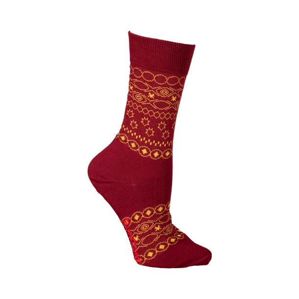 Cotton Socks without Compression, Bordeaux/Yellow