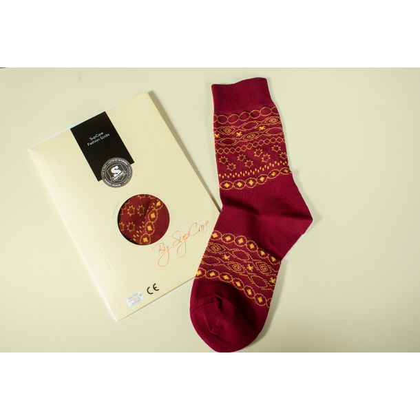 Cotton Socks without Compression, Bordeaux/Yellow