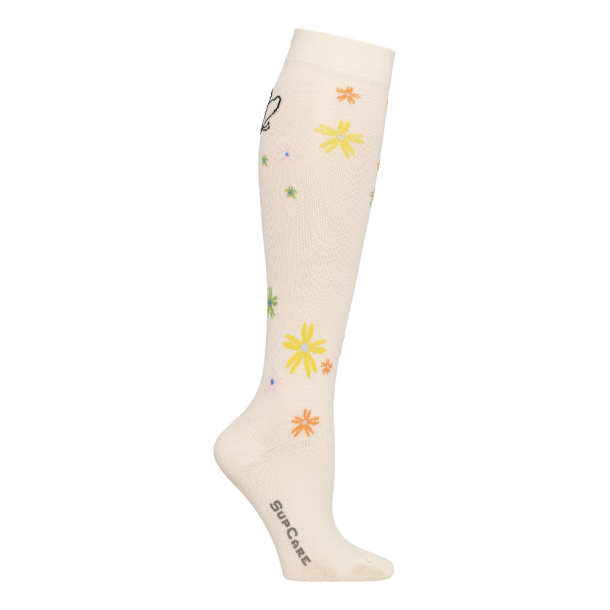Medical Compression Stockings Class 2, Off White with Butterflies