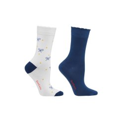 Cotton Socks without Compression, 2 Pairs, Blue/White with Bows