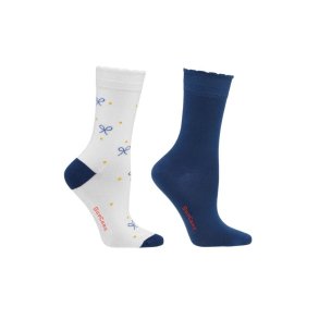 Cotton Socks without Compression, 2 Pairs, Blue/White with Bows