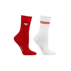 Cotton Socks without Compression, 2 Pairs, Red/White with Hearts/Stripes