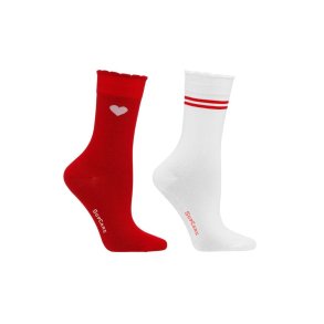 Cotton Socks without Compression, 2 Pairs, Red/White with Hearts/Stripes