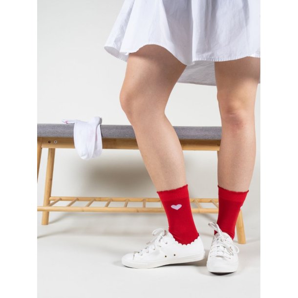 Cotton Socks without Compression, 2 Pairs, Red/White with Hearts/Stripes