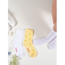 Cotton Socks without Compression, 3 Pairs, Yellow/White/Pink