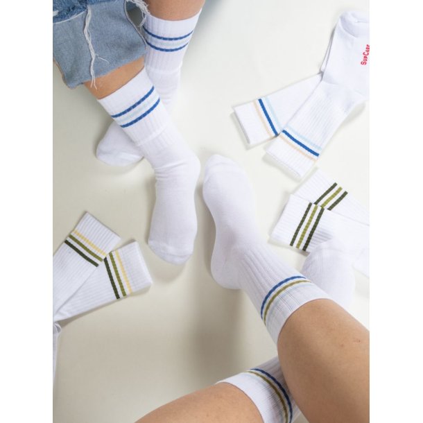 Tennis Strmper uten Kompression, 5 Par, Hvit med Striper