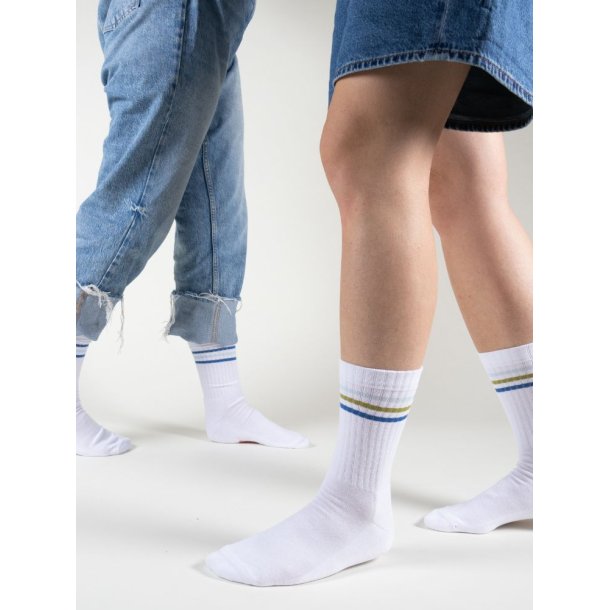 Tennis Strmper uten Kompression, 5 Par, Hvit med Striper