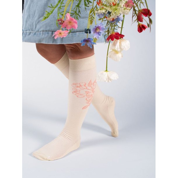 Stttestrmper i kologisk Bomull, Cherry Blossom, Off White