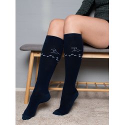 Compression Stockings Wool and Cotton, Navy Blue with Dog and Paws