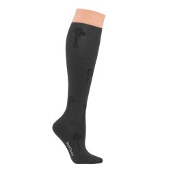 Compression Stockings Wool and Cotton, Dark Grey with Flowers