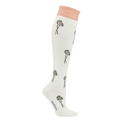 Compression Stockings Wool and Cotton, Cream/Rose with Flowers