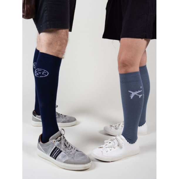 Chaussettes de Contention Bambou, Marine avec Globe et Avion