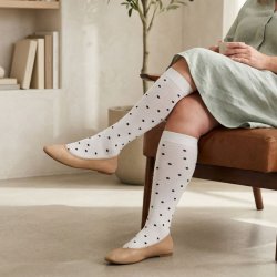 Compression Stockings Bamboo, Grey with Dots, WIDE CALF