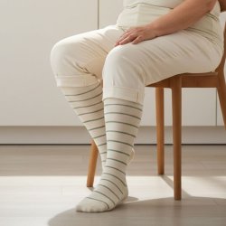 St�ttestr�mper Bomull, Creme/Gr�nn Stripet, BRED MODELL