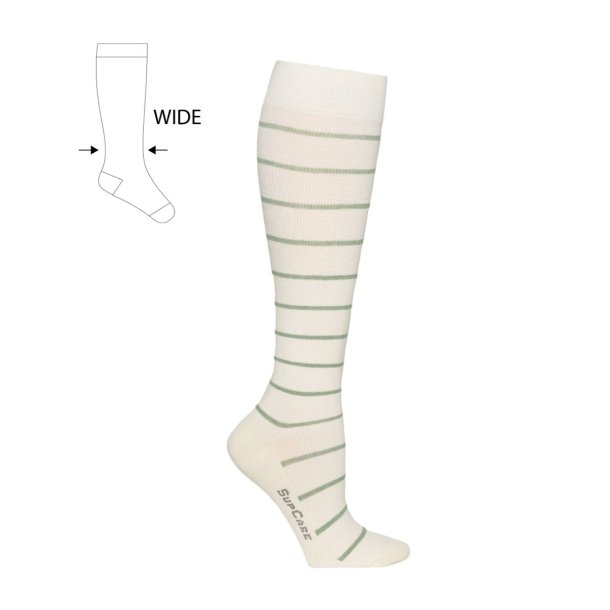 St�ttestr�mper Bomull, Creme/Gr�nn Stripet, BRED MODELL