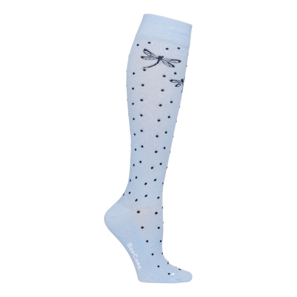 Compression Stockings Cotton, Light Blue with Dots and Dragonfly