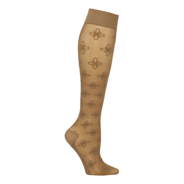 Nylon Compression Stockings, Mocca with Flowers