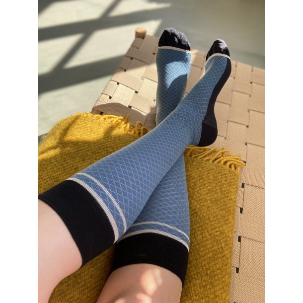 Chaussettes de Contention Laine et Coton, Bleue/Grille 