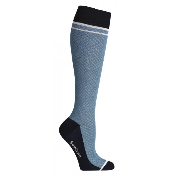 Compression Stockings Wool and Cotton, Blue/Grid 