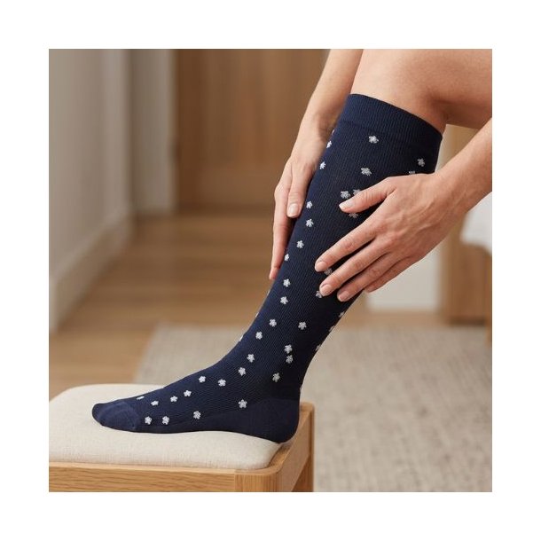 SupCare Compression Stockings Cotton, Navy with Small Flowers