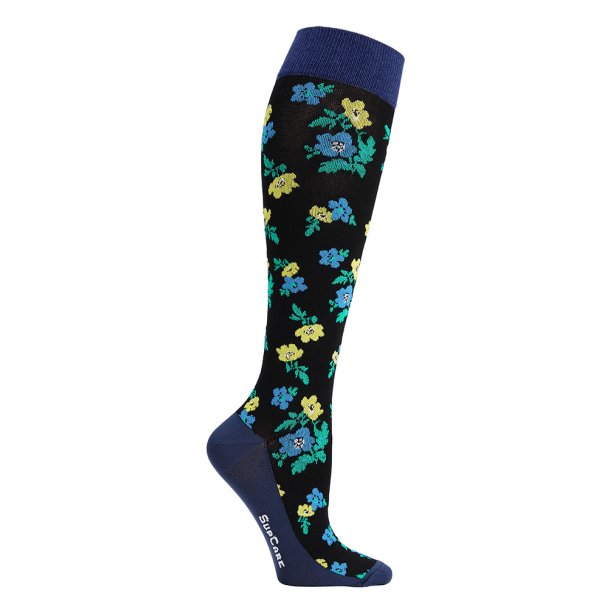 Compression Stockings Cotton, Yellow and Blue Flowers