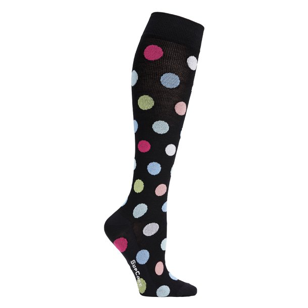 Compression Stockings Cotton, Black with Colored Polka Dots