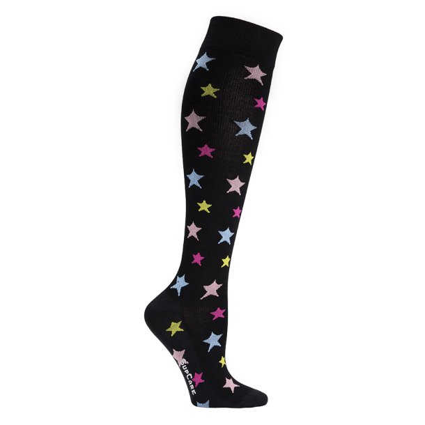 Compression Stockings Cotton, Black with Colored Stars