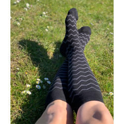 Stttestrmpe Bomull, Svart med Sikksakk Mnster
