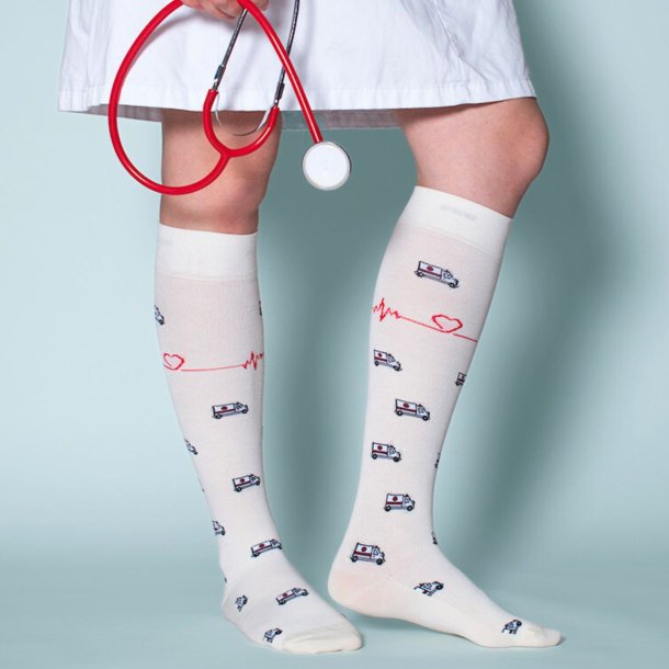 SupCare Compression Stockings Bamboo, Cream with Ambulances