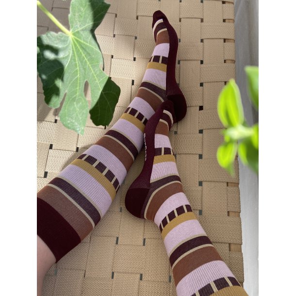 Stttestrmper bomull, Indie stripes, pink/rd med gull glitter