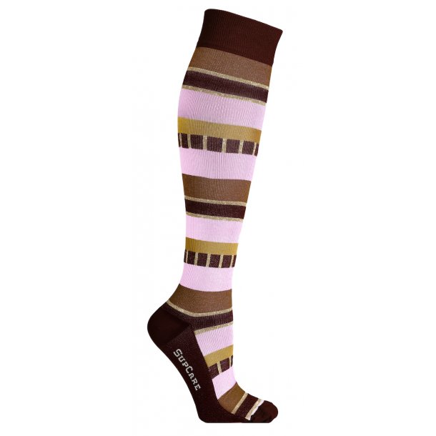 Compression Stockings Cotton, Indie Stripes, Pink/Red with Gold Glitter