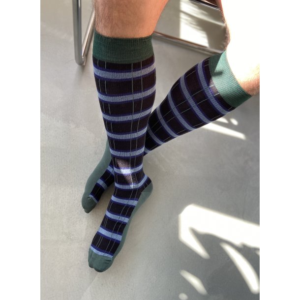 Stttestrmper Bomull, Rutete Svart/Grnn