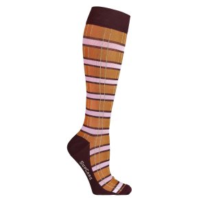 Compression Stockings Cotton, Checkered Orange/Red with Gold Glitter