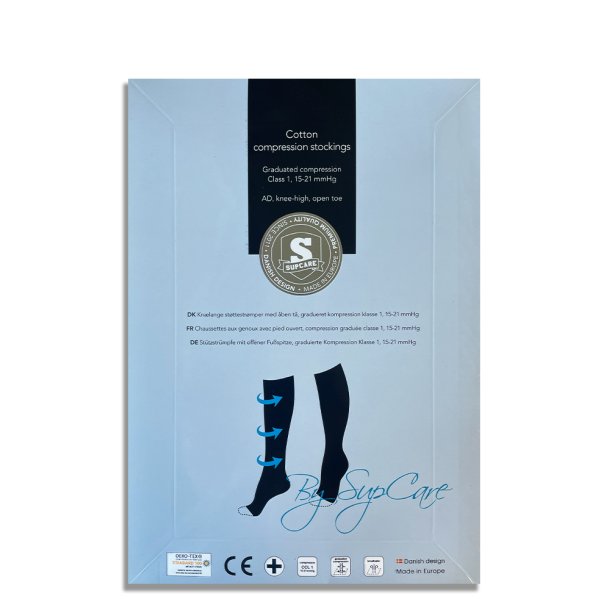 Compression Stockings Cotton, Open Toe, Black with Hearts