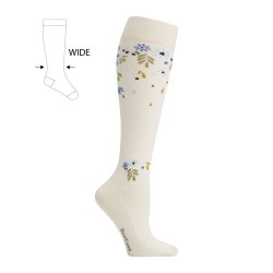 Chaussettes de Contention Coton BIO, Flower Shower, Off White, MOLLET LARGE