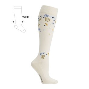 Chaussettes de Contention Coton BIO, Flower Shower, Off White, MOLLET LARGE