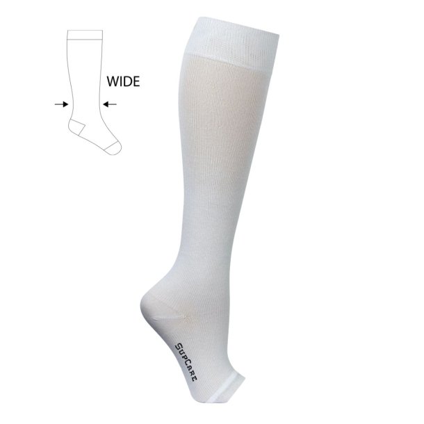 Chaussettes de Contention Bambou, Pied Ouvert, Blanche, MOLLET LARGE