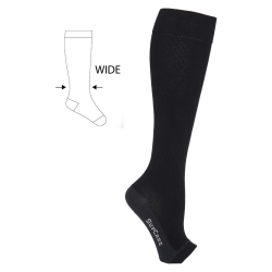 Steunkousen Bamboe, Open Teen, Zwart, BREED MODEL