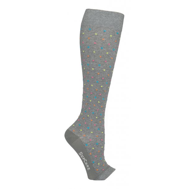 Compression Stockings Cotton, Open Toe, Grey with Colored Dots WIDE CALF