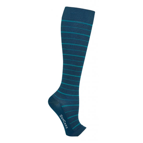 Compression Stockings Bamboo, Open Toe, Blue Stripes