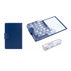 Doserings�ske 1-uges�t i bl� plastbog