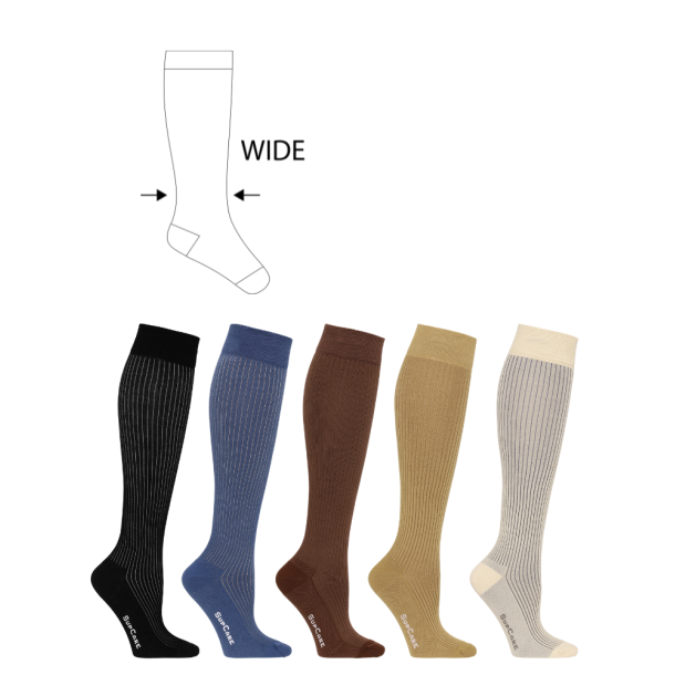 Giftbox 5 Pairs Compression Stockings Bamboo, Rib Weave, EARTH, WIDE CALF