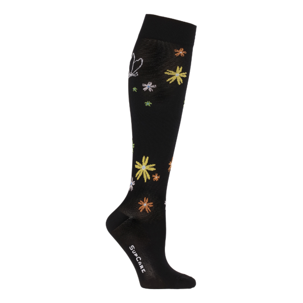 Compression Stockings ECO Cotton, Black with Butterflies