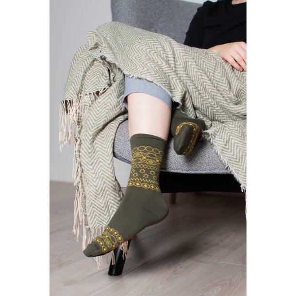 Cotton Socks without Compression, Green/Yellow