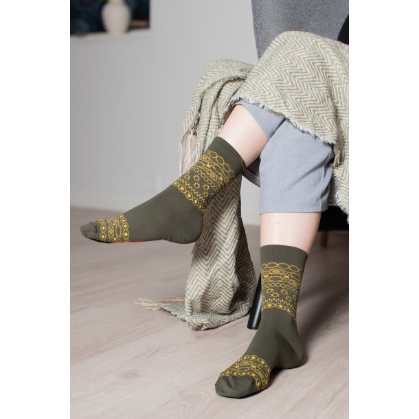 Cotton Socks without Compression, Green/Yellow