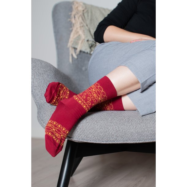 Cotton Socks without Compression, Bordeaux/Yellow