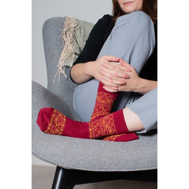 Cotton Socks without Compression, Bordeaux/Yellow