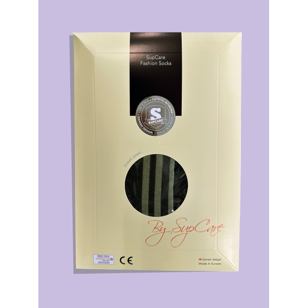 Cotton/Wool Socks without Compression, Dusty Green with Stripes